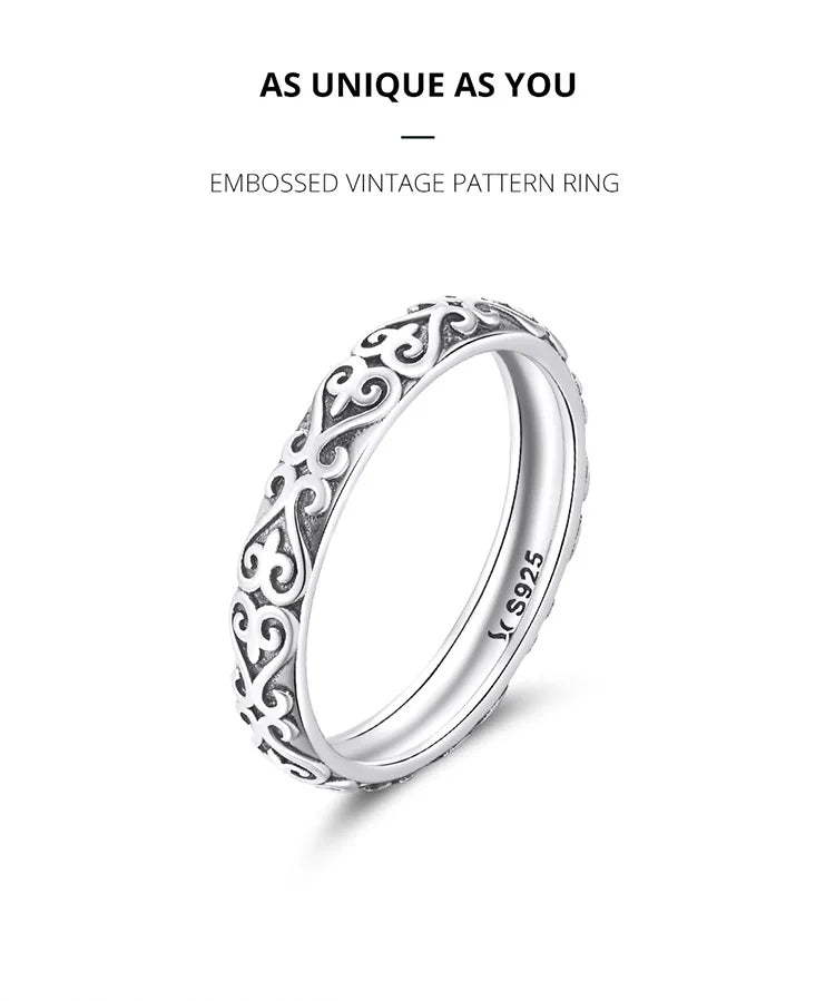 Sterling Silver Vine Pattern Ring - Women's Stackable Band