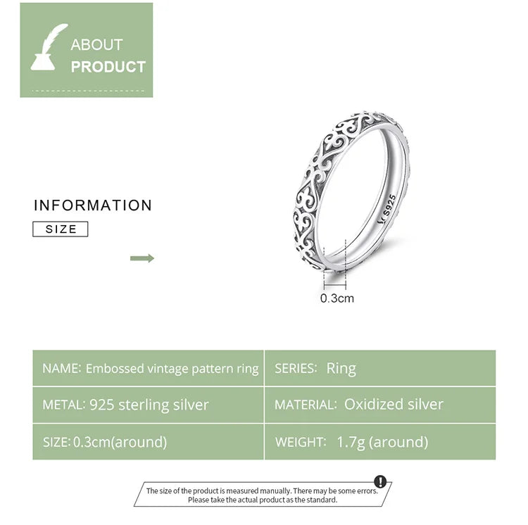 Sterling Silver Vine Pattern Ring - Women's Stackable Band