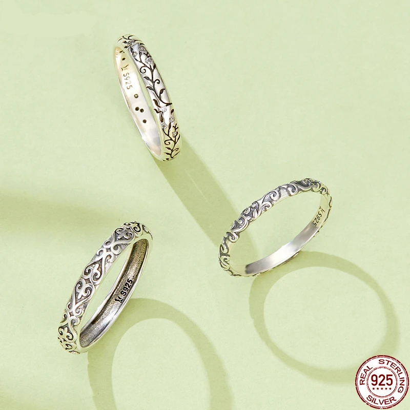 Sterling Silver Vine Pattern Ring - Women's Stackable Band