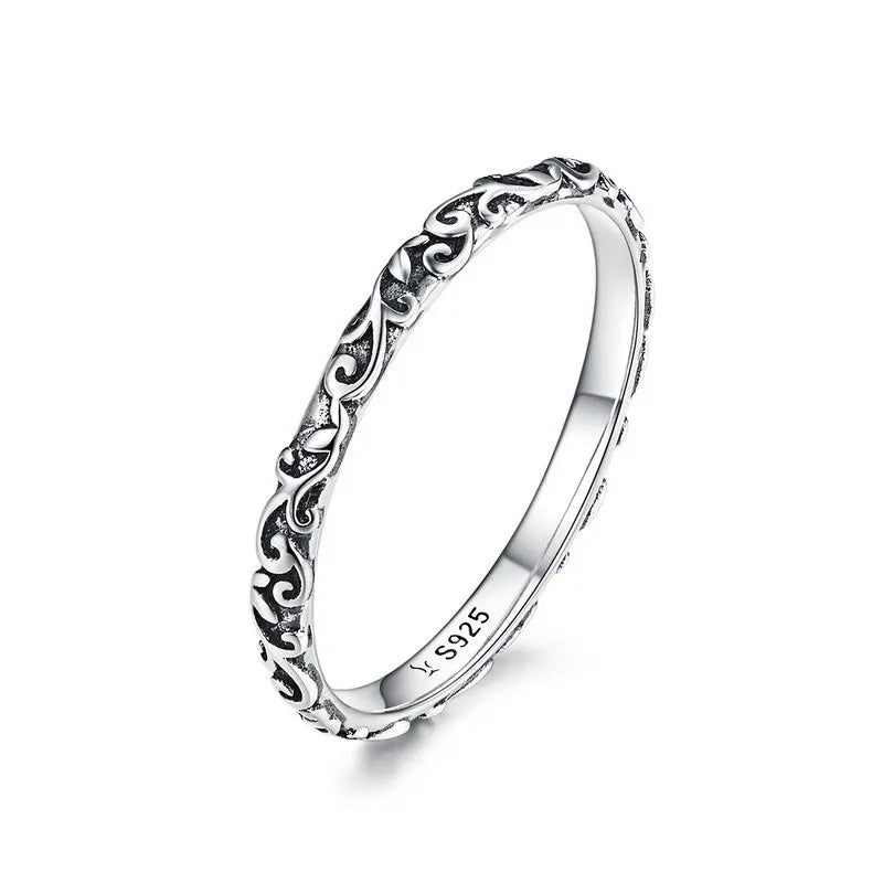 Sterling Silver Vine Pattern Ring - Women's Stackable Band