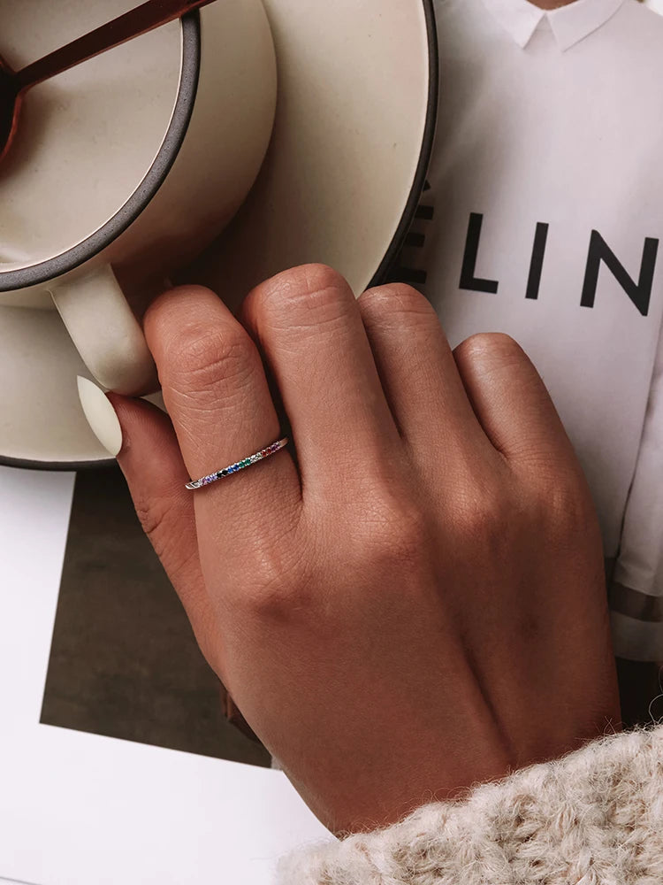 Sterling Silver CZ Stackable Ring - Gold Plated Wedding Band
