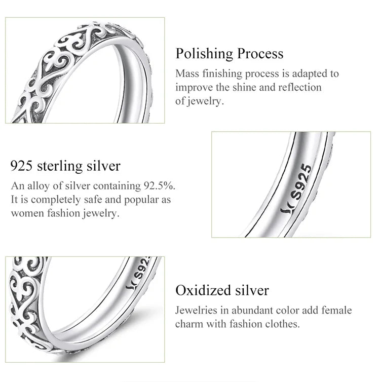 Sterling Silver Vine Pattern Ring - Women's Stackable Band