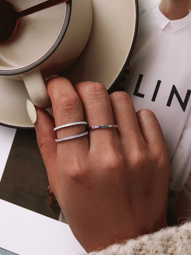 Sterling Silver CZ Stackable Ring - Gold Plated Wedding Band