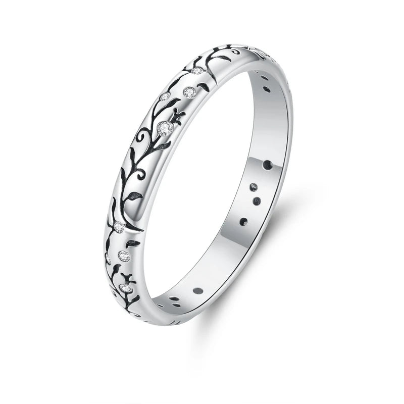 Sterling Silver Vine Pattern Ring - Women's Stackable Band