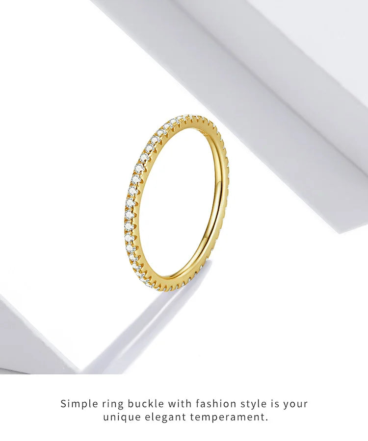 Sterling Silver CZ Stackable Ring - Gold Plated Wedding Band