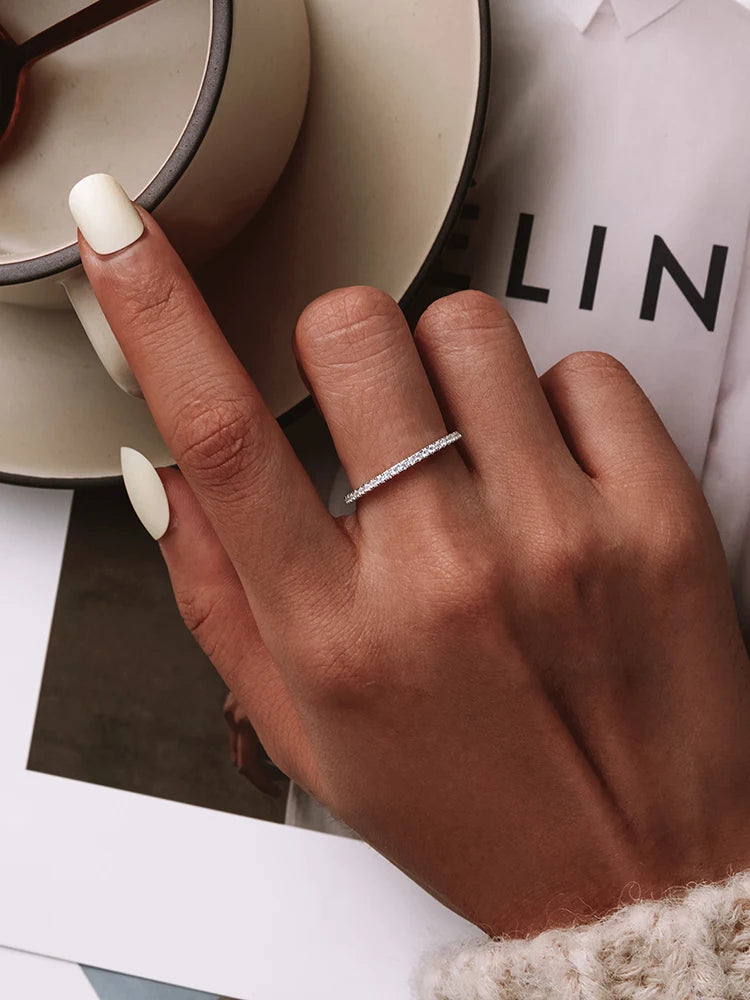 Sterling Silver CZ Stackable Ring - Gold Plated Wedding Band
