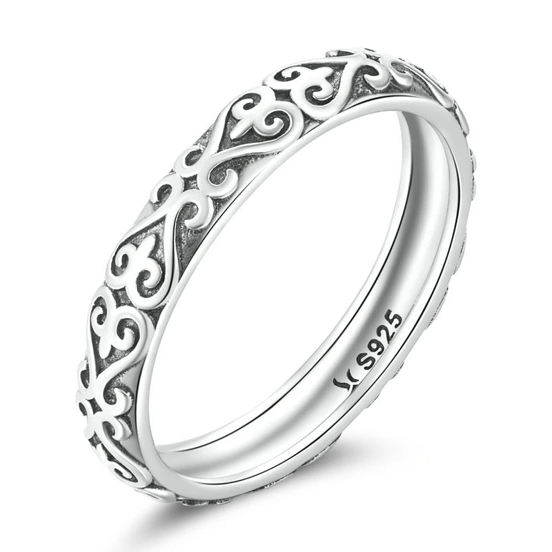 Sterling Silver Vine Pattern Ring - Women's Stackable Band