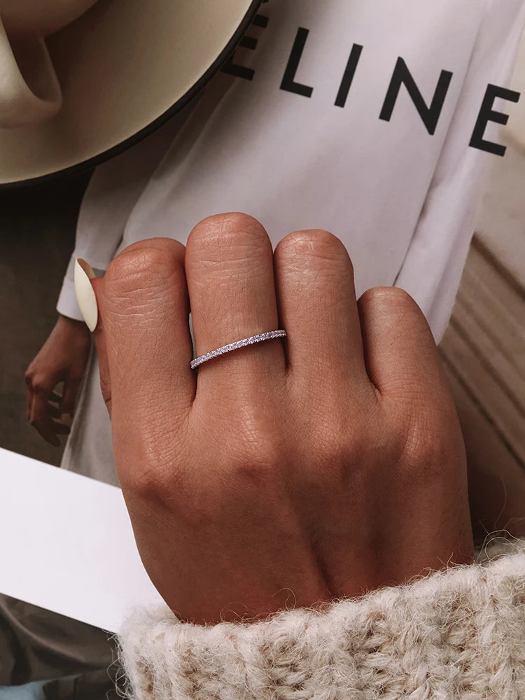 Sterling Silver CZ Stackable Ring - Gold Plated Wedding Band