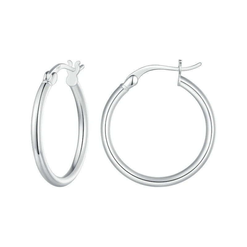 Premium Sterling Silver Hoop Earrings - 14K White Gold Plated | Hypoallergenic