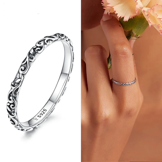 Sterling Silver Vine Pattern Ring - Women's Stackable Band