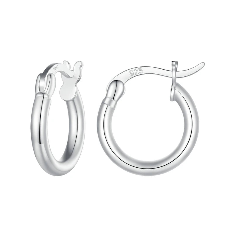 Premium Sterling Silver Hoop Earrings - 14K White Gold Plated | Hypoallergenic