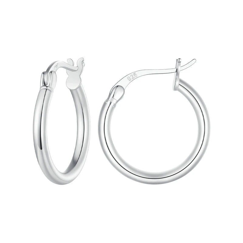 Premium Sterling Silver Hoop Earrings - 14K White Gold Plated | Hypoallergenic