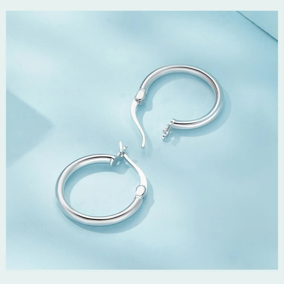 Premium Sterling Silver Hoop Earrings - 14K White Gold Plated | Hypoallergenic