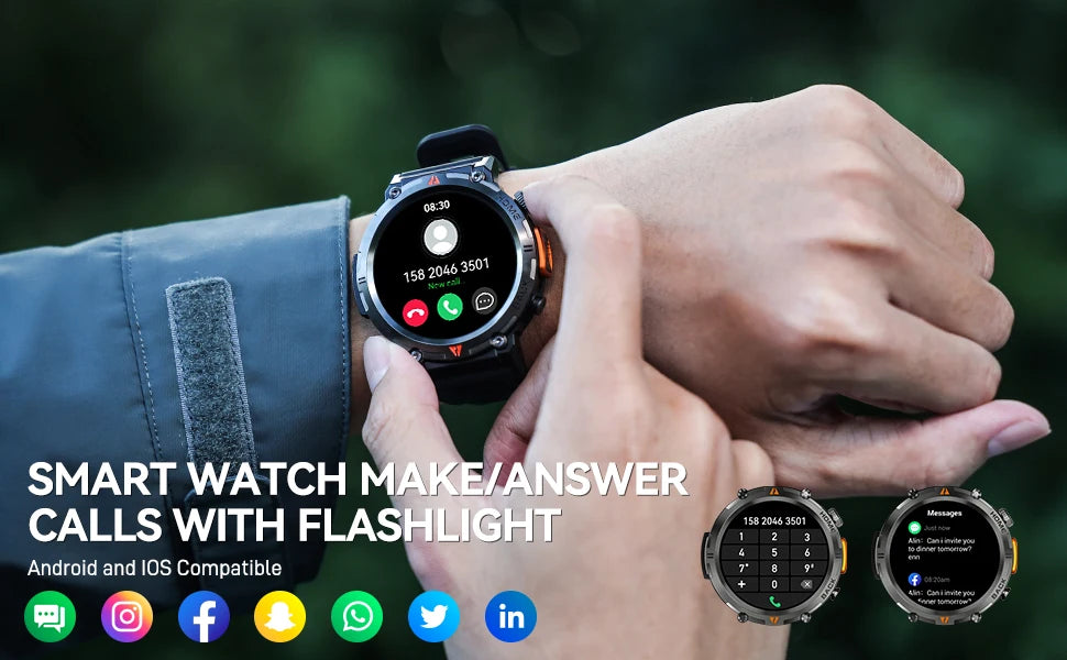 EIGIIS KE3 Smart Watch - Bluetooth Call, Health Monitor & Flashlight for Men