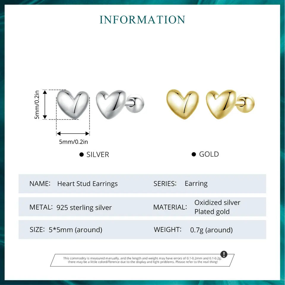 Sterling Silver Heart Stud Earrings