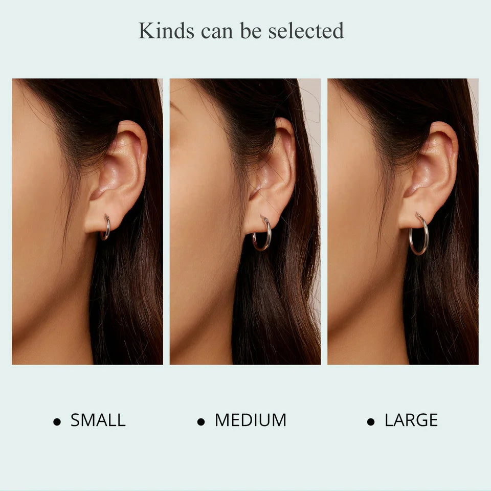 Premium Sterling Silver Hoop Earrings - 14K White Gold Plated | Hypoallergenic