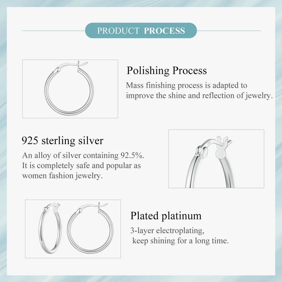 Premium Sterling Silver Hoop Earrings - 14K White Gold Plated | Hypoallergenic