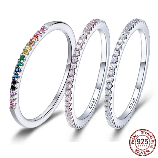 Sterling Silver CZ Stackable Ring - Gold Plated Wedding Band