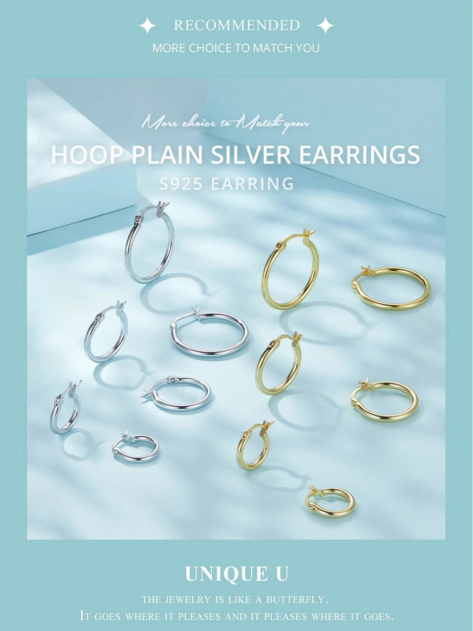Premium Sterling Silver Hoop Earrings - 14K White Gold Plated | Hypoallergenic