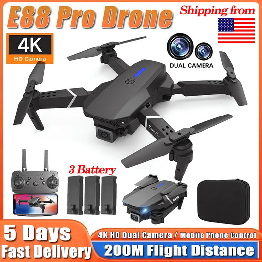 E88Pro 4K RC Drone - Professional Foldable Quadcopter with HD Camera & 3 Batteries