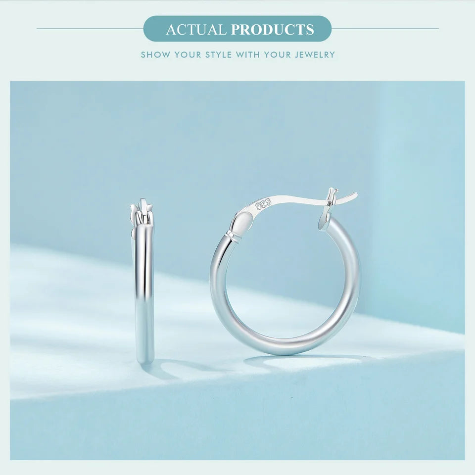 Premium Sterling Silver Hoop Earrings - 14K White Gold Plated | Hypoallergenic