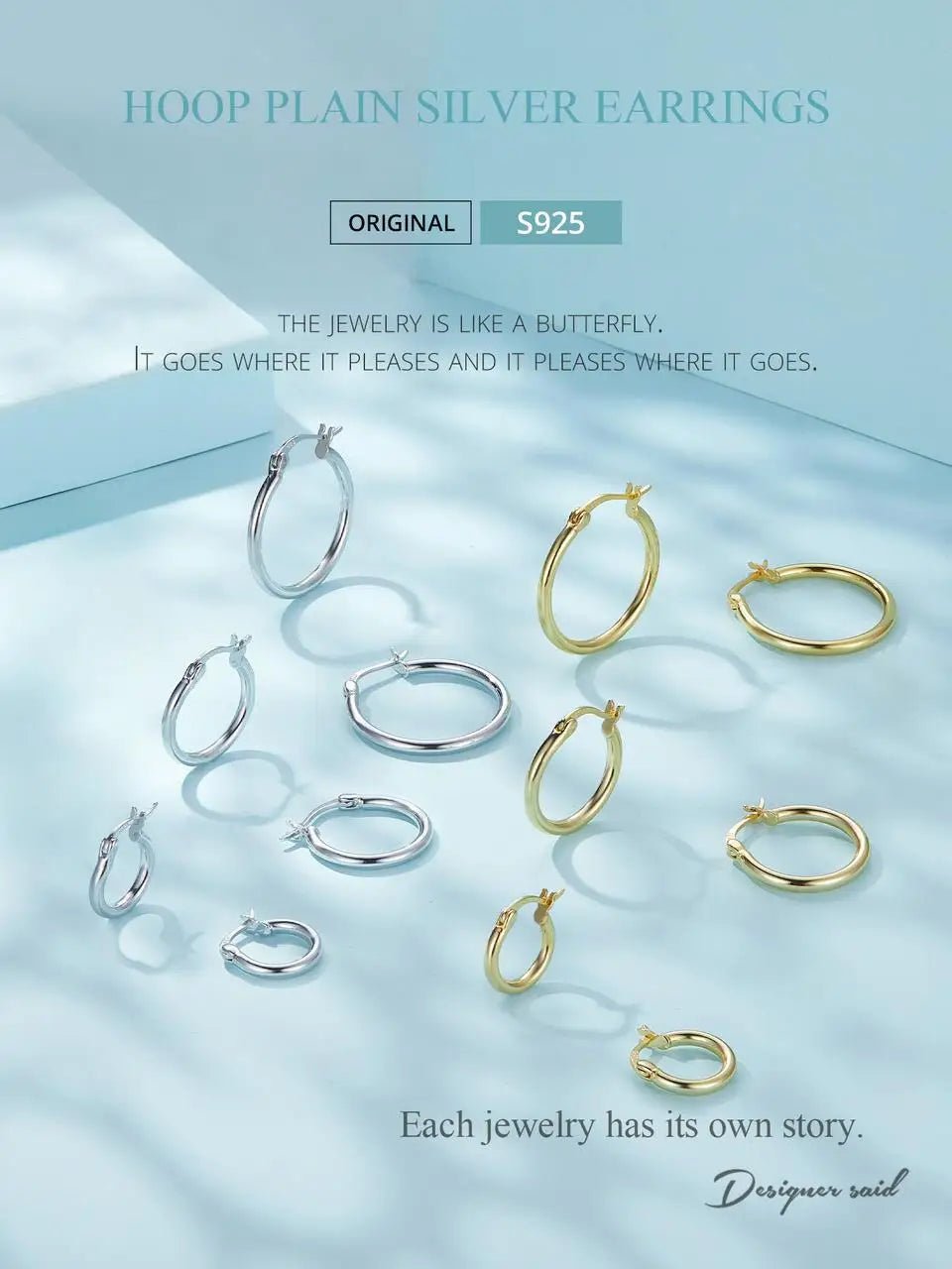 Premium Sterling Silver Hoop Earrings - 14K White Gold Plated | Hypoallergenic