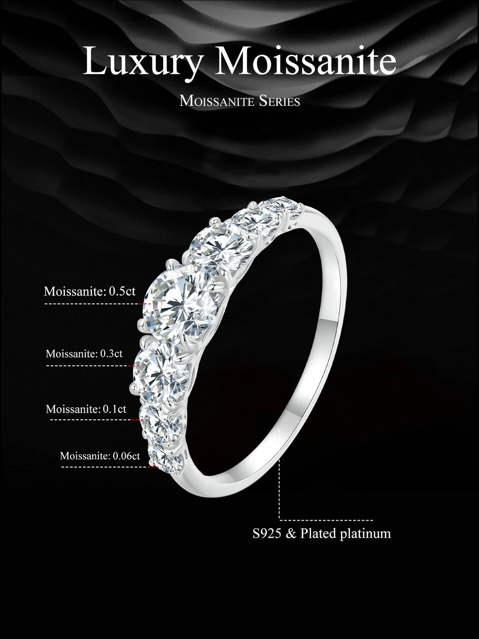Moissanite Engagement Ring - D Color VVS1 Sterling Silver