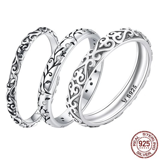 Sterling Silver Vine Pattern Ring - Women's Stackable Band