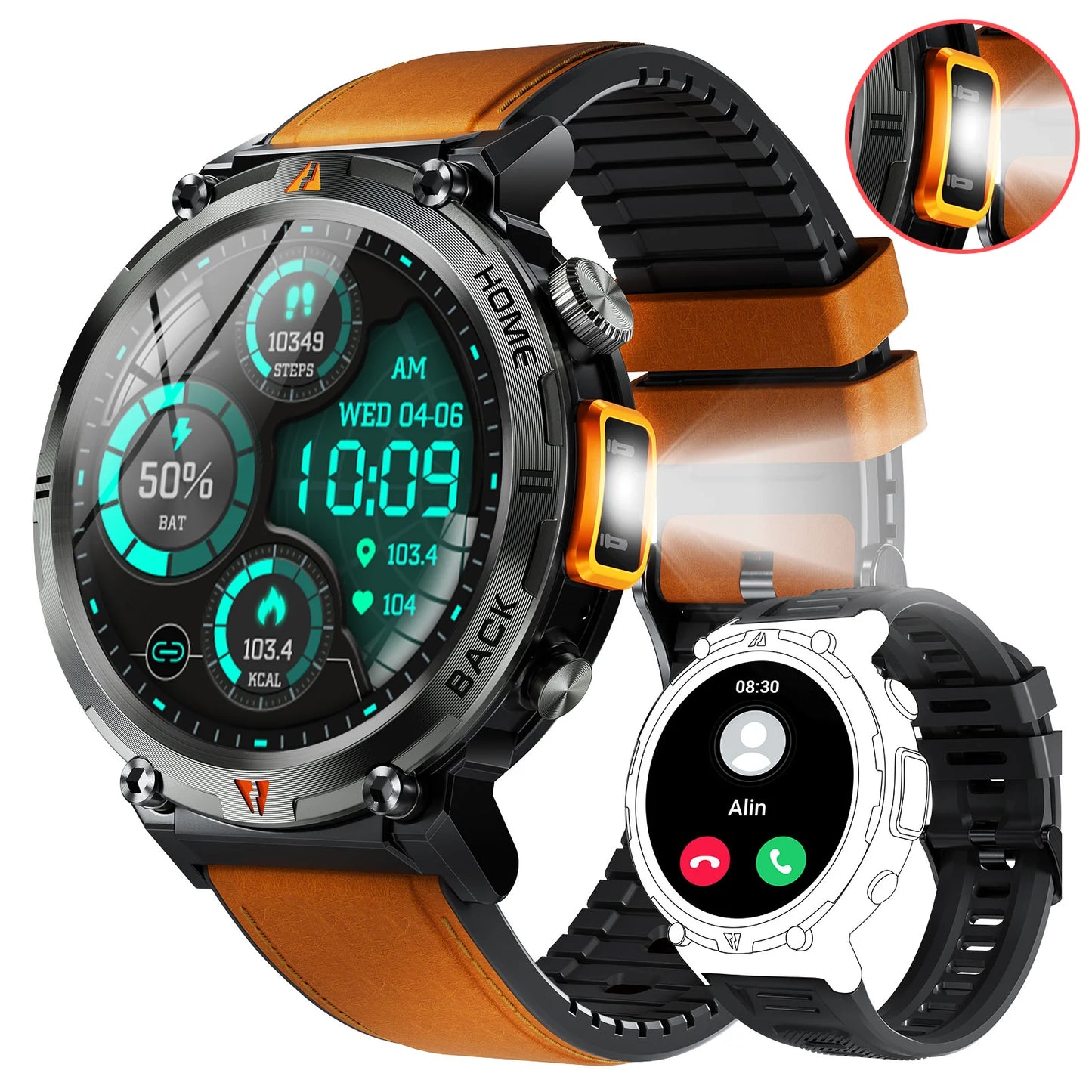EIGIIS KE3 Smart Watch - Bluetooth Call, Health Monitor & Flashlight for Men